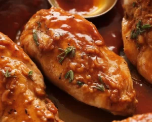 Delicious baked chicken breast served with flavorful sauce