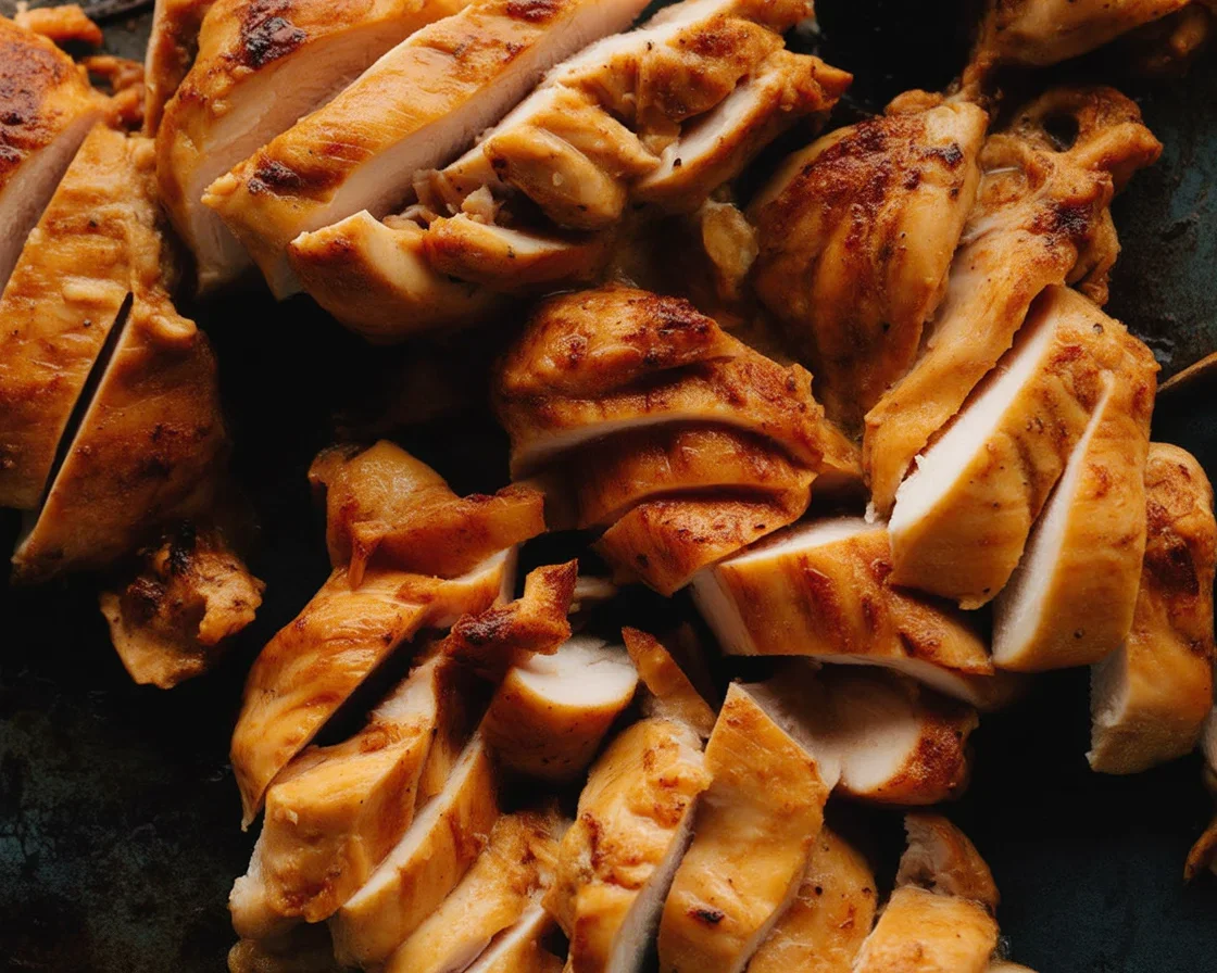 Juicy air fryer chicken breast served on a plate with herbs