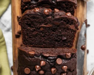 Deliciously moist chocolate zucchini bread with chocolate chips and rich flavor.