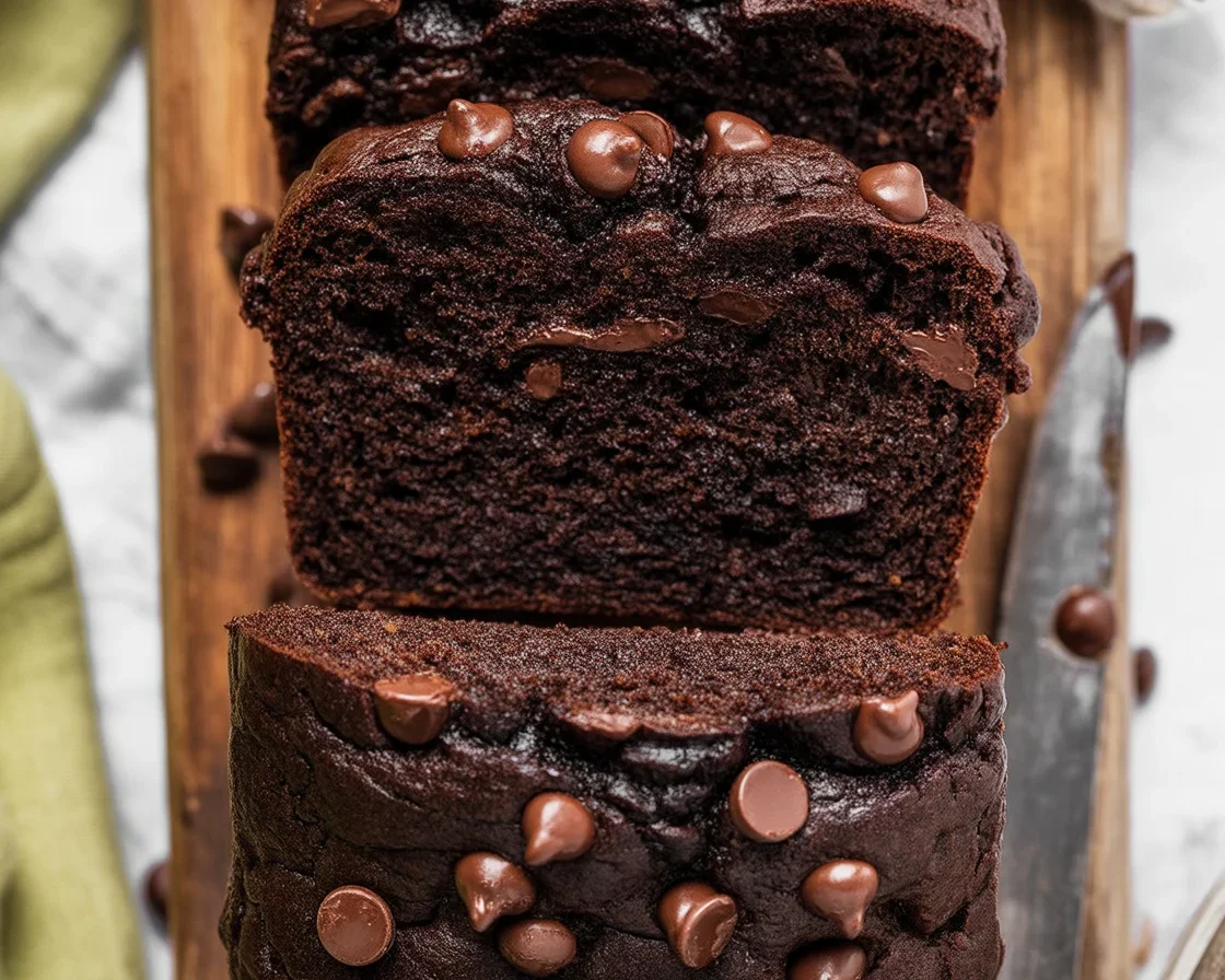 Deliciously moist chocolate zucchini bread with chocolate chips and rich flavor.