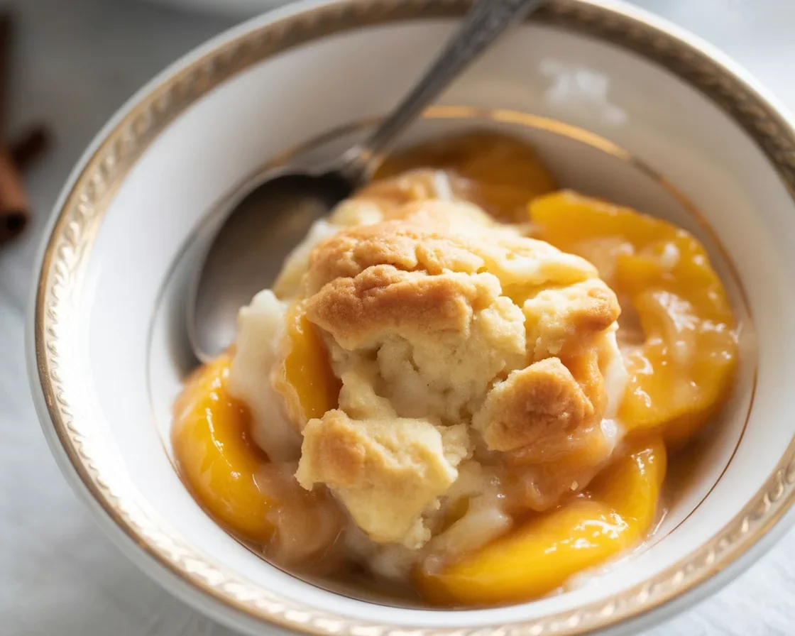 Delicious old-fashioned peach cobbler made with canned peaches.