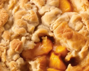 Delicious fresh peach cobbler with juicy peaches and buttery crust.