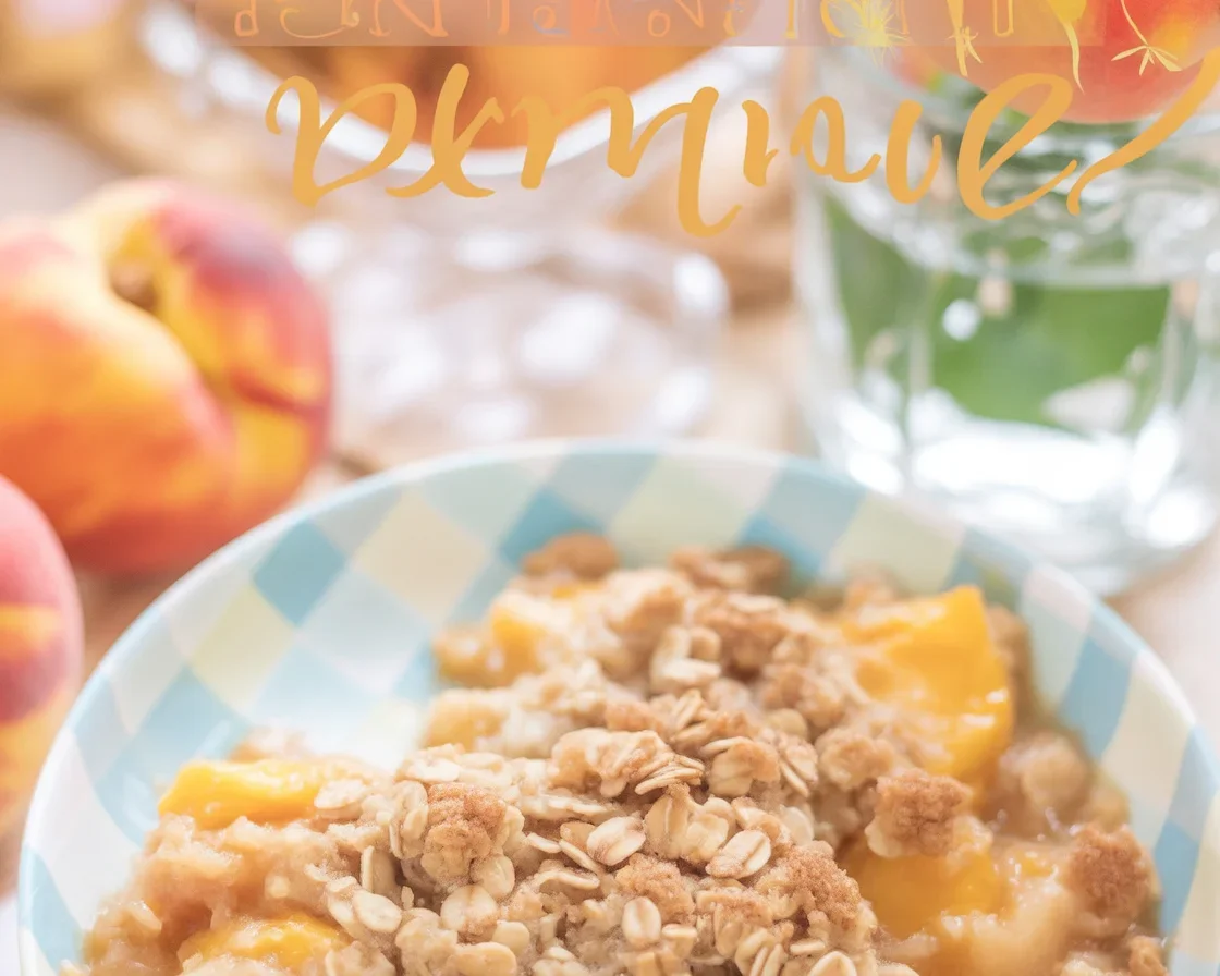 Healthy peach recipes including skewers, crisp, and desserts with fresh ingredients.