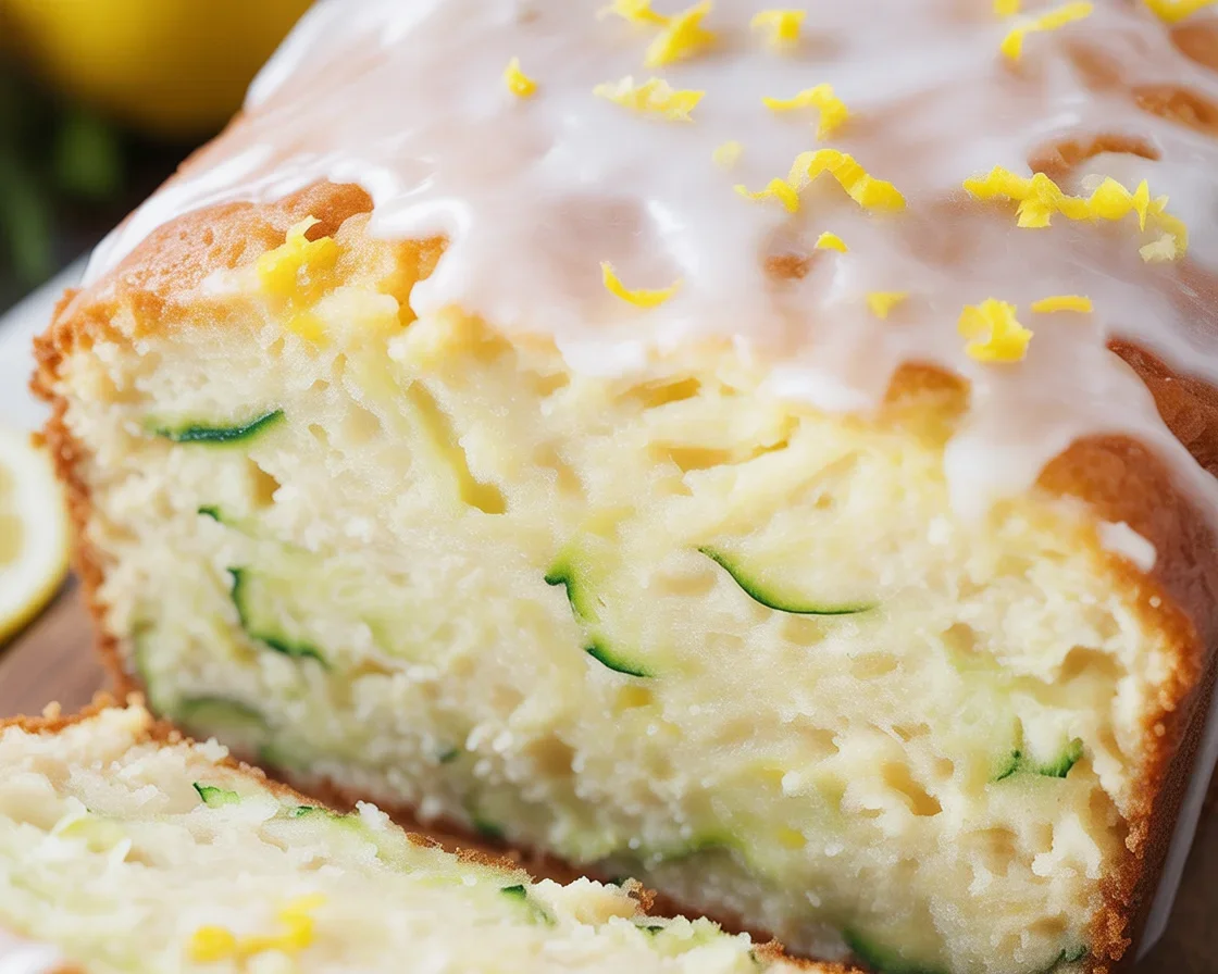 Moist lemon zucchini bread topped with a sweet lemon glaze, perfect for any occasion.