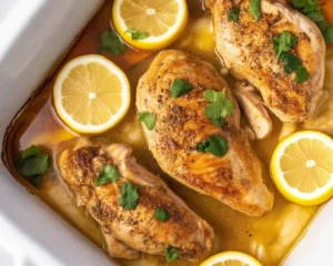 Oven-baked chicken breast seasoned and cooked to juicy perfection at 425°F.