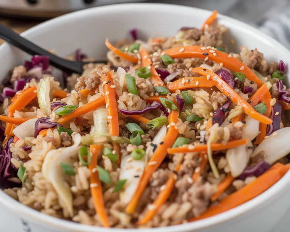 Delicious Easy High Protein Egg Roll in a Bowl served in a dish.
