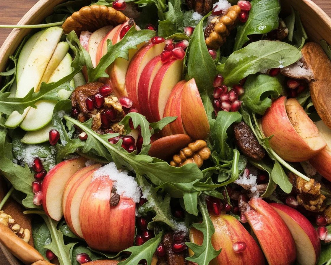 Harvest salad with apples, butternut squash, pomegranate seeds, and greens.