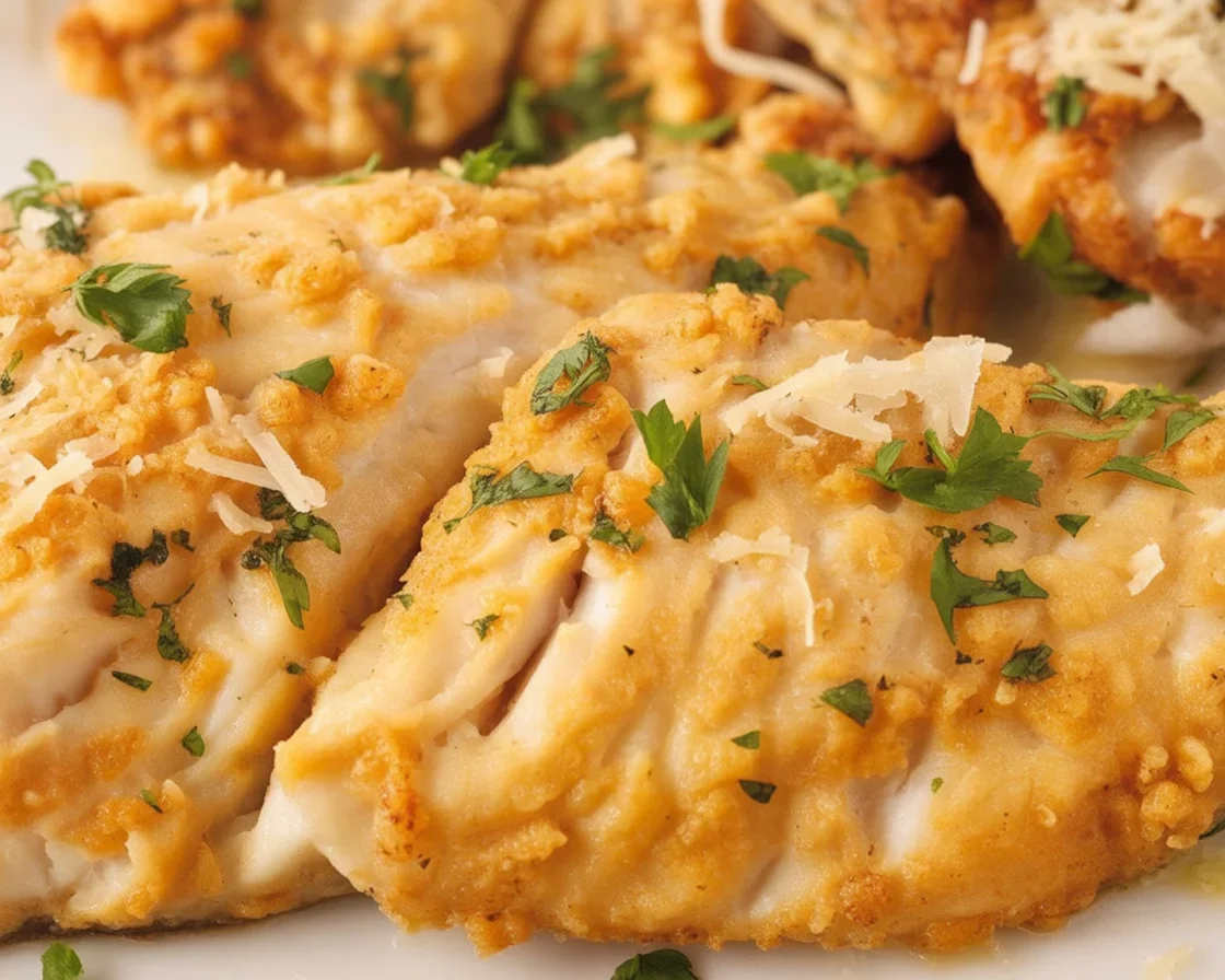 Crispy Air Fryer Parmesan Crusted Chicken cooked to perfection with a golden crust.