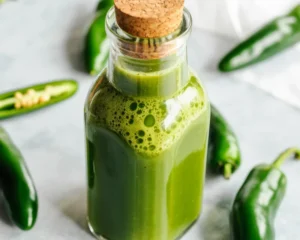 Homemade Jalapeno Hot Sauce made with fresh jalapeños, garlic, and vinegar.