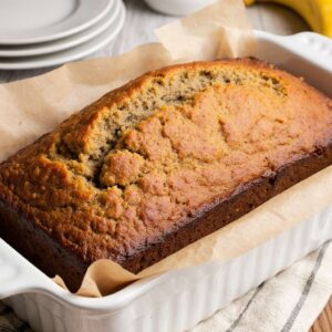Slice of sweet pumpkin apple zucchini bread on a wooden board