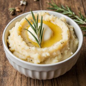 Creamy rosemary garlic mashed potatoes with butter and herbs