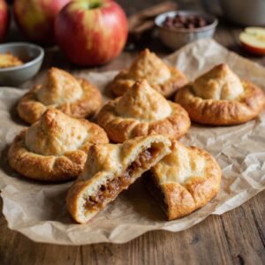 Fried apple hand pies on parchment paper with fall vibes