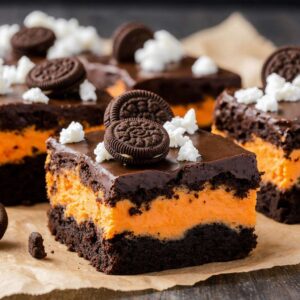 Delicious Halloween Oreo stuffed brownies decorated for festive celebrations