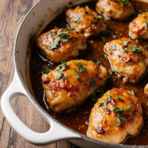 Delicious Brown Sugar Garlic Chicken served with veggies on a plate.