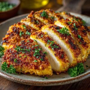 baked parmesan chicken on plate