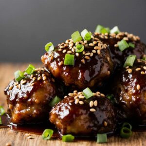 Slow cooker bourbon chicken thighs garnished with green onions.