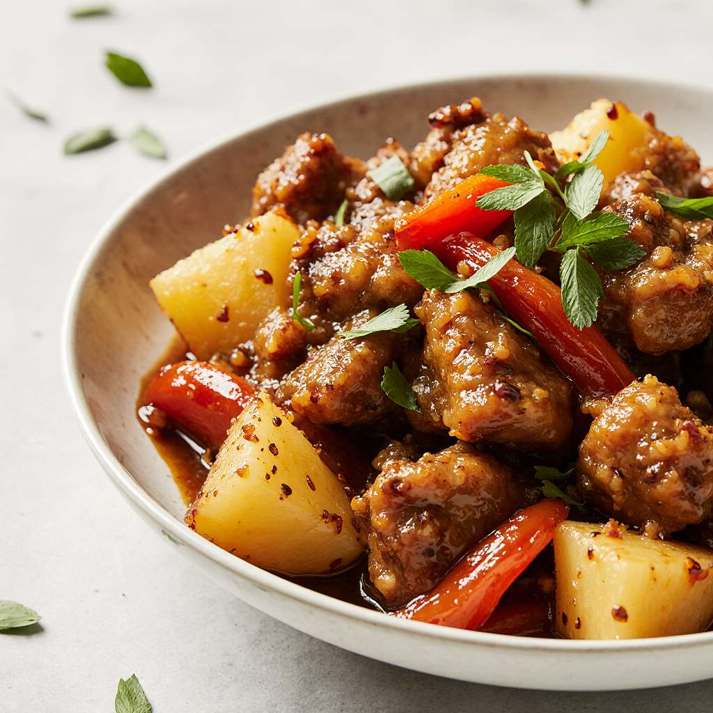 Healthy black pepper chicken stir-fry with pineapple and colorful peppers.