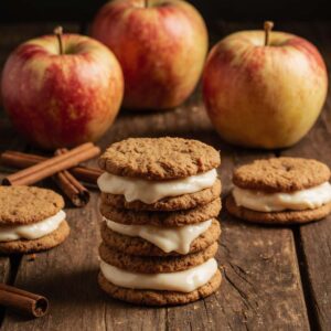 Cheesecake-stuffed snickerdoodle cookies on a wooden table.