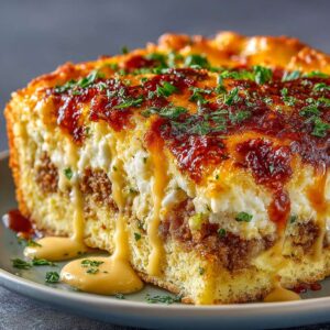 Golden crack breakfast casserole baked with bacon, eggs, and cheese