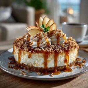 no-bake apple pie cheesecake slice