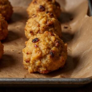 Golden crispy Thanksgiving stuffing ball ready to enjoy.