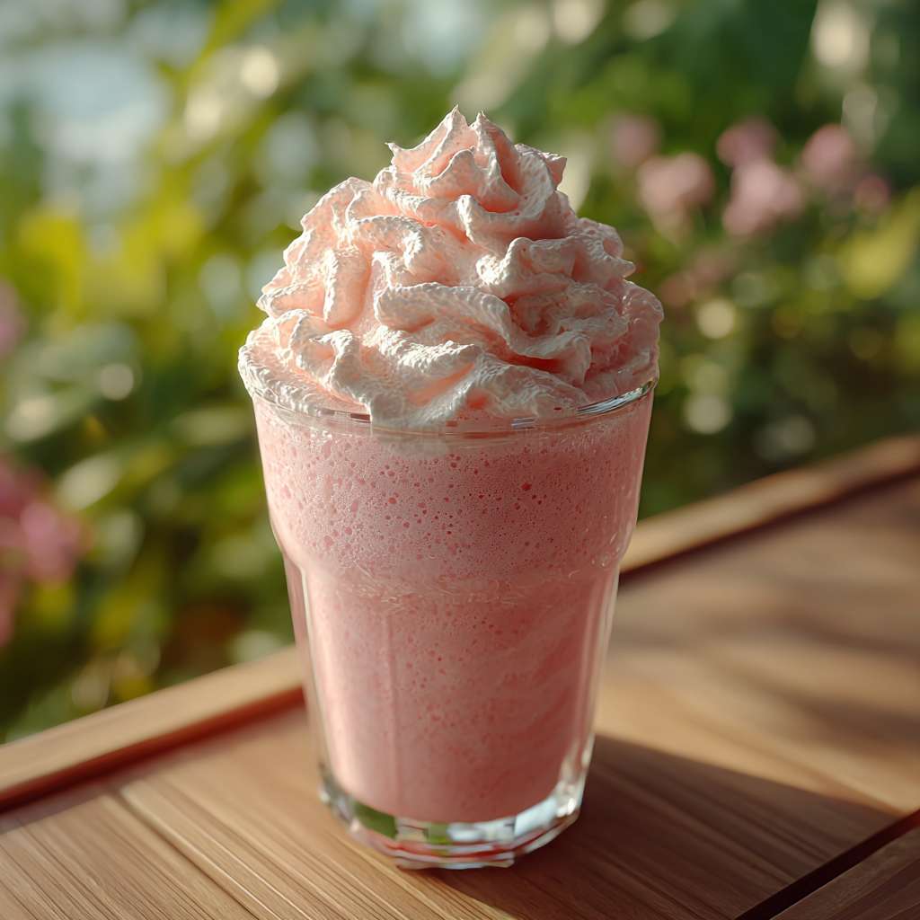 frothy pink lemonade in a clear glass