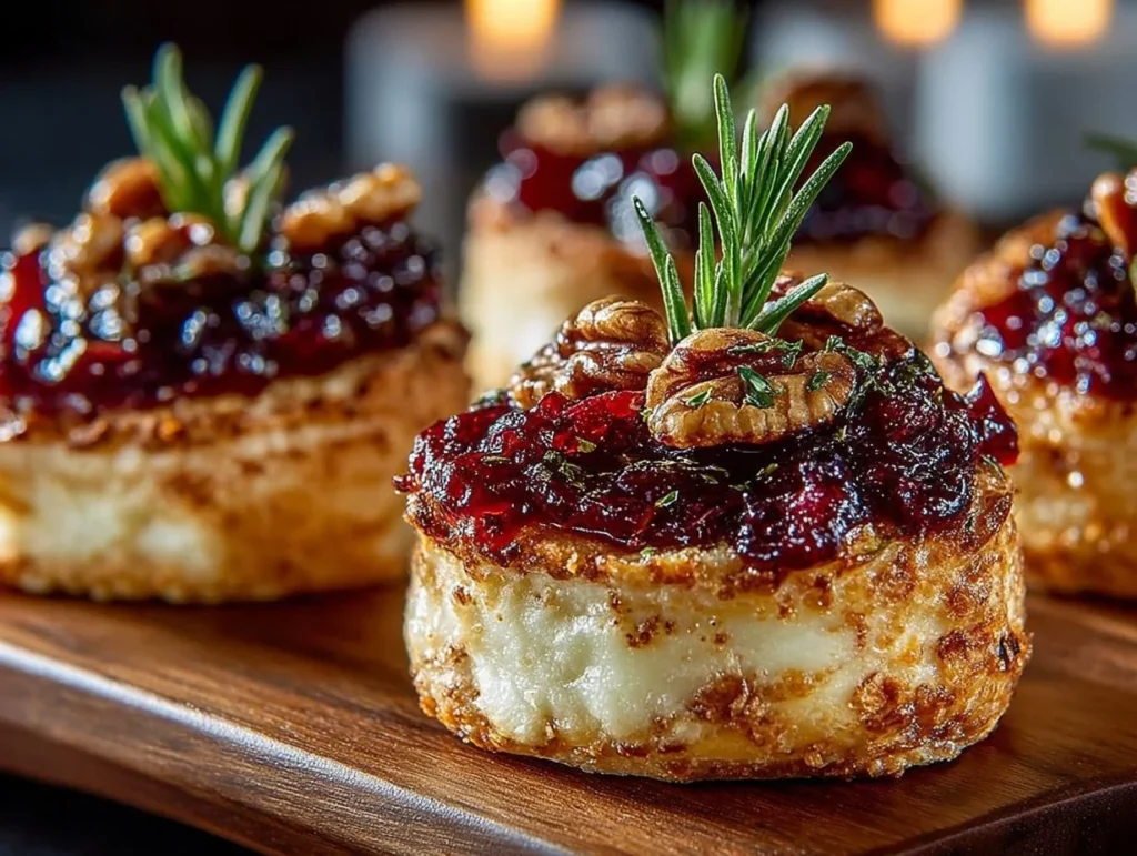 Delicious baked cranberry brie bites served on a platter