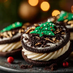 Festively decorated Christmas Oreos for a holiday treat