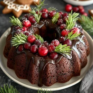 Gingerbread Chocolate Bundt Cake shaped as a Christmas wreath