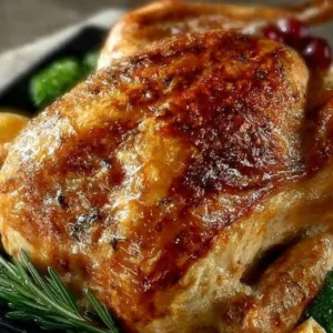 A beautifully roasted turkey garnished with herbs and vegetables, ready for a festive feast.