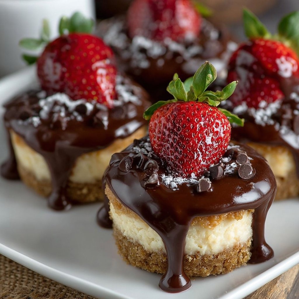 Chocolate Covered Strawberry Mini Cheesecakes