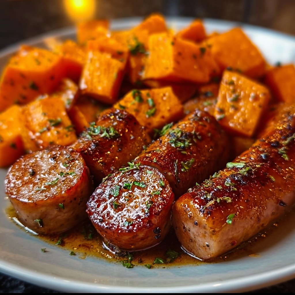 Honey Garlic Sausage with Sweet Potatoes