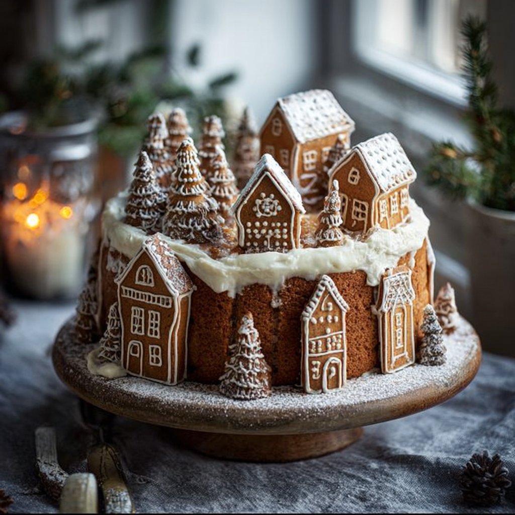 Gingerbread Village Cake