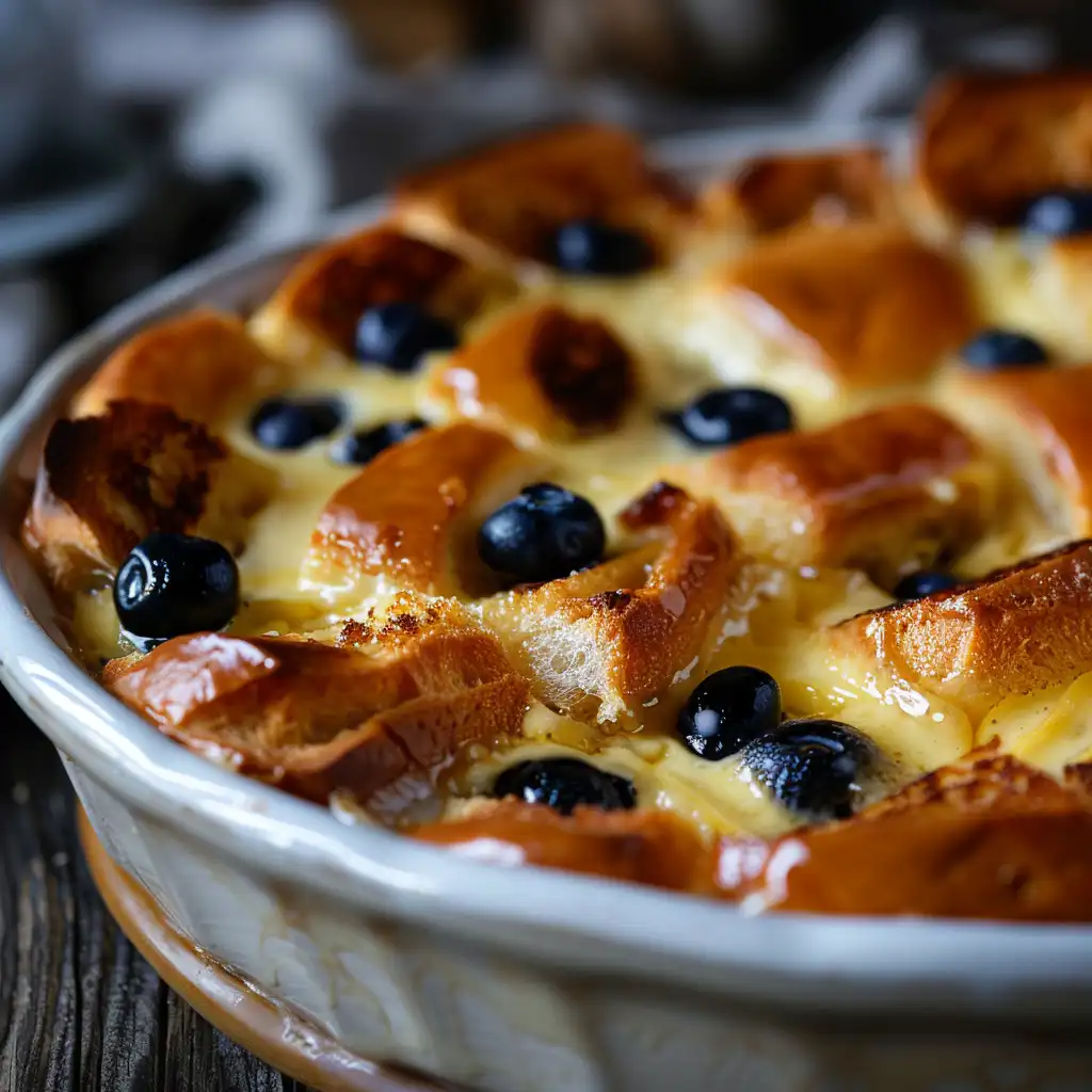 Brioche bread slices soaking in creamy custard for french toast casserole