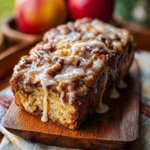 Amish Apple Fritter Bread with apples and cinnamon drizzled with icing