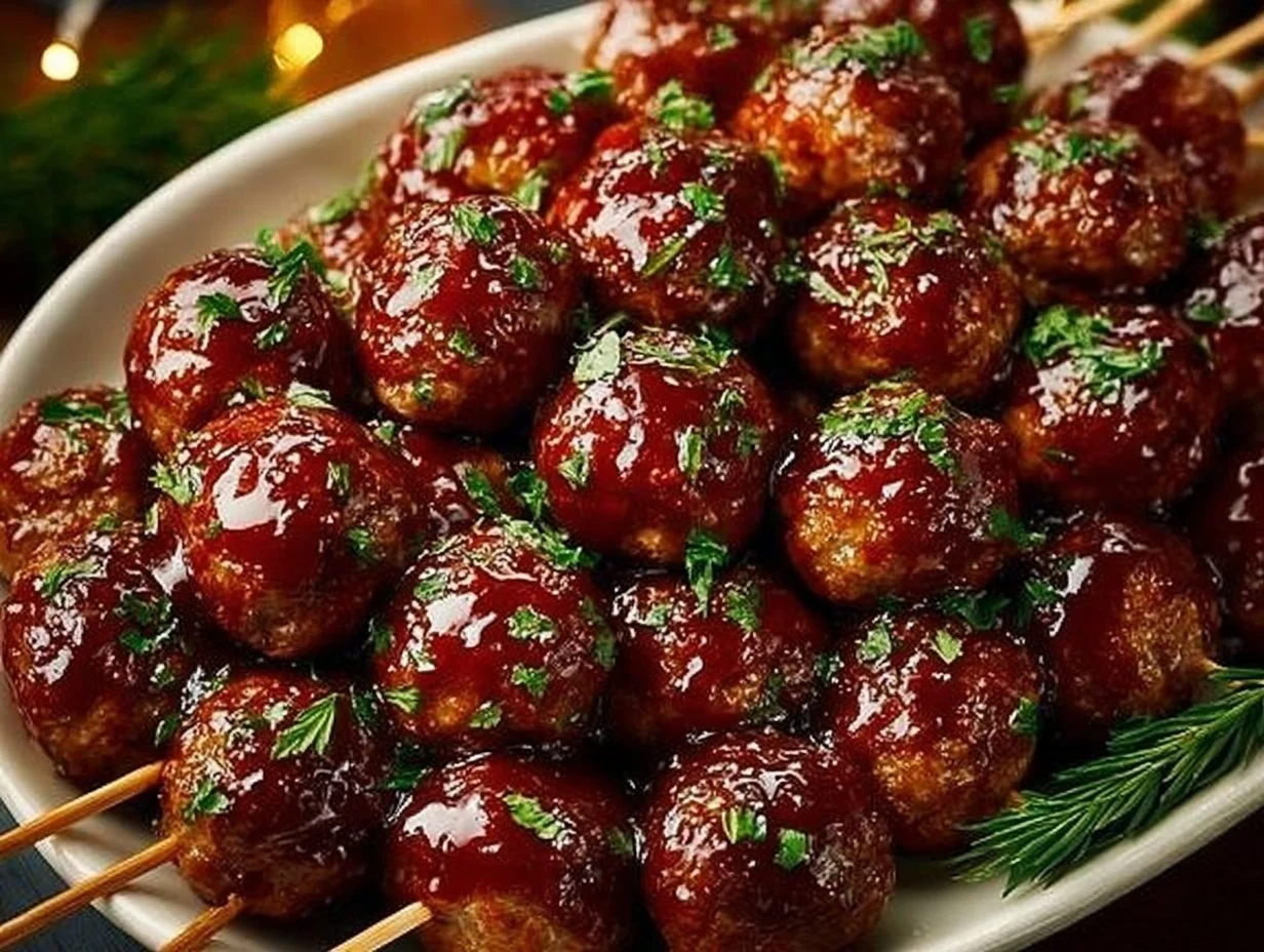 A platter of savory party meatballs appetizers for gatherings.