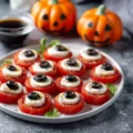 Bloody Eyeball Caprese Bites for Halloween party appetizer