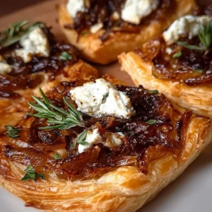 Caramelized onion and goat cheese tarts on a serving platter