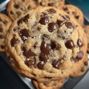 Freshly baked chocolate chip cookies on a cooling rack