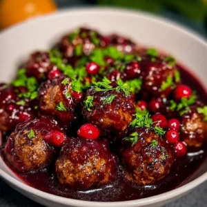 Delicious Christmas Cranberry Meatballs served on a festive platter