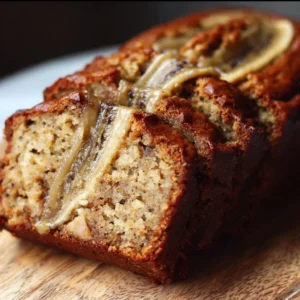 Freshly baked classic banana bread on a wooden board