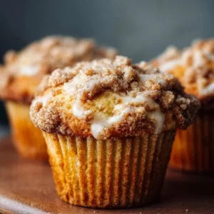 Freshly baked coffee cake muffins with a crumbly topping