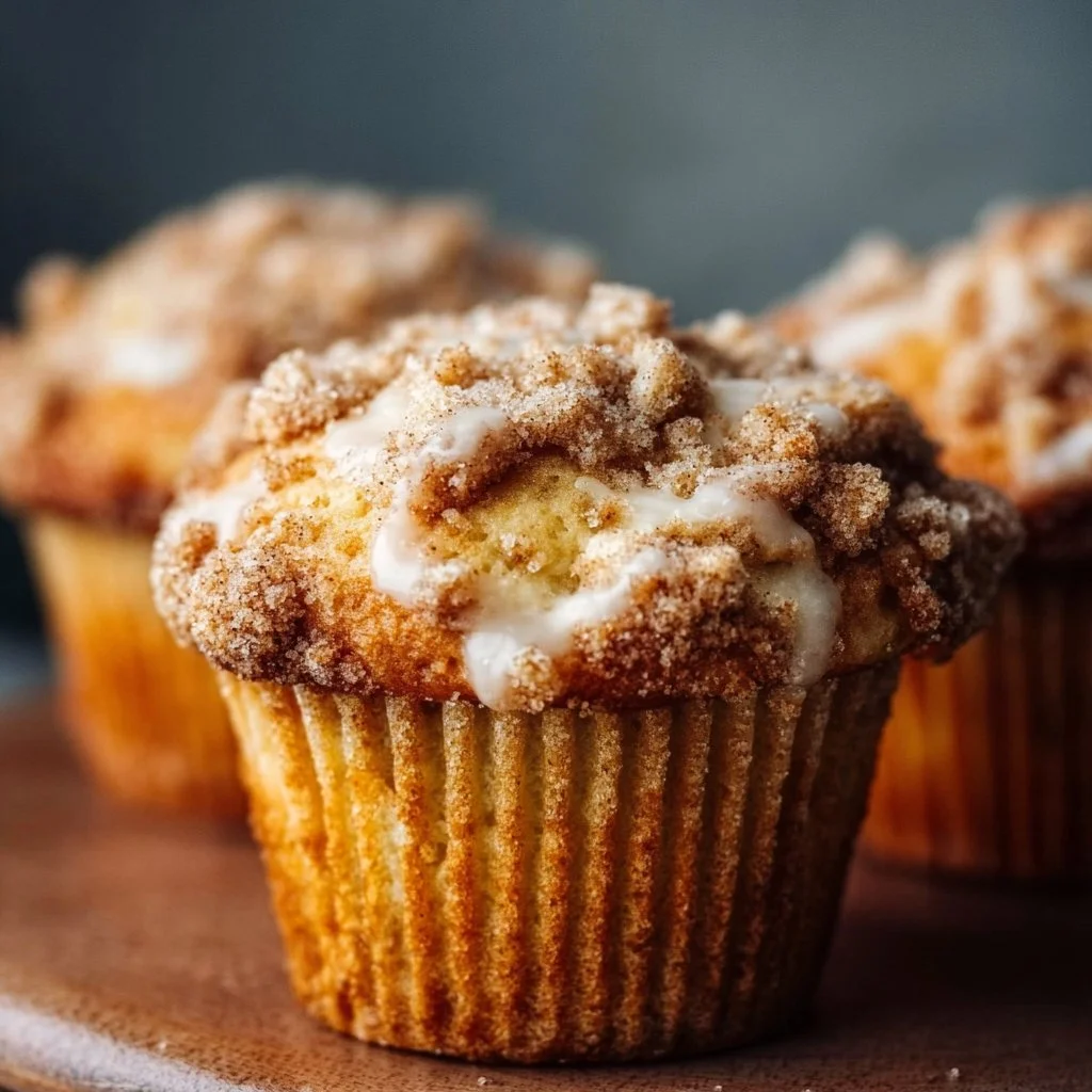 Freshly baked coffee cake muffins with a crumbly topping
