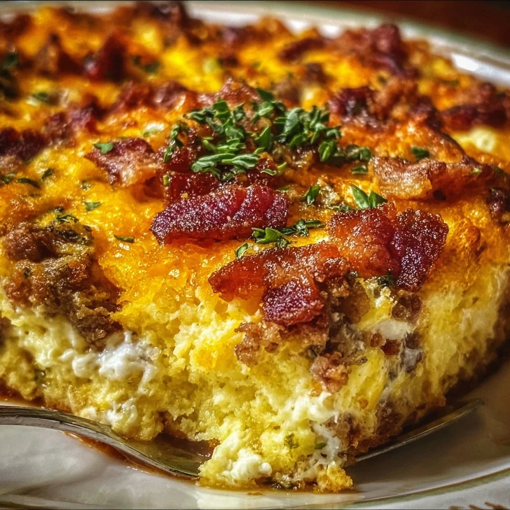 Delicious Crack Breakfast Casserole ready to serve with eggs and cheese