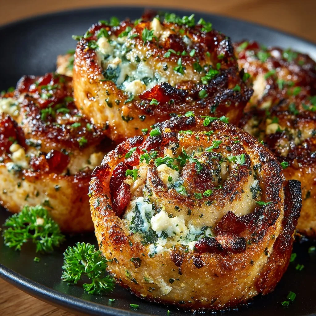 Crack Chicken Pinwheels served on a platter with fresh herbs.