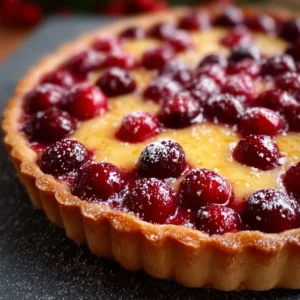 Delicious Cranberry-Orange Curd Tart topped with fresh cranberries