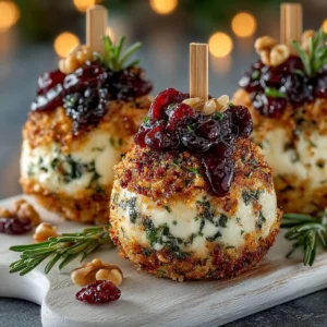 Cranberry pecan goat cheese truffles garnished with nuts and cranberries