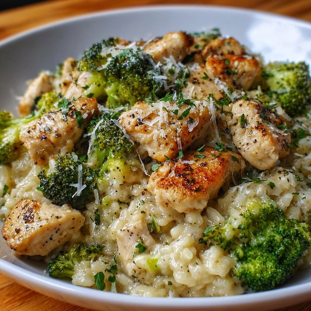 Creamy Parmesan chicken served with broccoli rice for a delightful meal