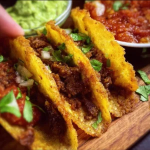 Delicious crispy beef tacos served with fresh toppings and salsa
