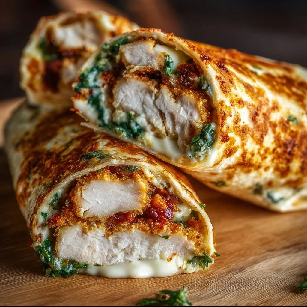 Crunchy crispy air fryer chicken and mozzarella wraps on a plate